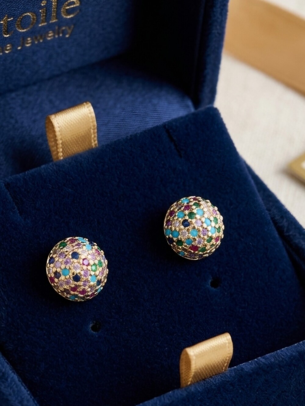 Vintage Multicolor Gold Stud Earrings